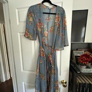 American Eagle Outfitters Floral Kimono - Blue and Orange